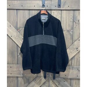 Vintage Perry Ellis America 90s 1/4 Zip Fleece Black And Gray‎ Men's Size XXL